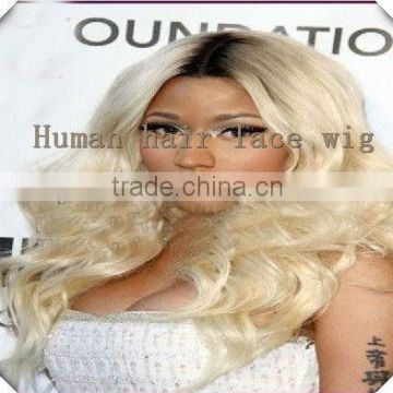 Hot Selling 5a Grade 20" #1b#613 Ombre Two Tone Colored, Natural Wave, Bleached Knots, Brazilian virgin hair front lace wig