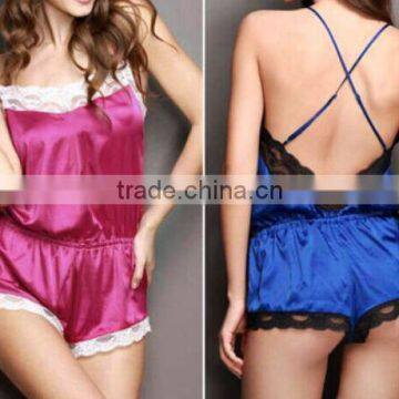 New Sexy Satin Lace Robe Sleepwear Lingerie Nightdress G-string Pajamas Women