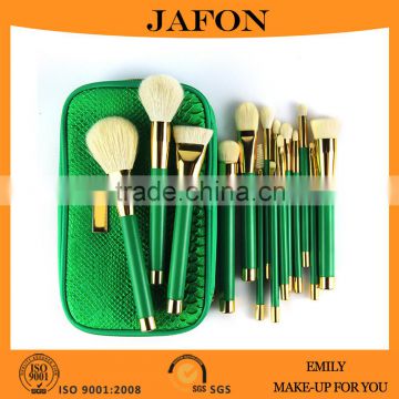 2015 best hot sale 15pcs professional cosmetic makeup brush sets with green snake pattern bag