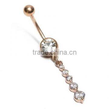 Rose Gold Plated Cascading Jewels Navel Belly Ring Bar