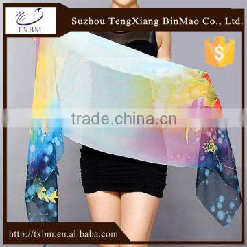 Customize digital printed 100% silk scarves long chiffon scarf NO MOQ