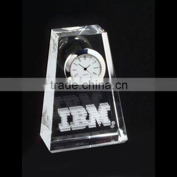 Wedge Shaped 3D Laser Crystal Clocks for Corporate Souvenirs