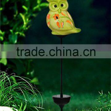 outdoor small ceramic owl design led solar powered garden lawn ornaments