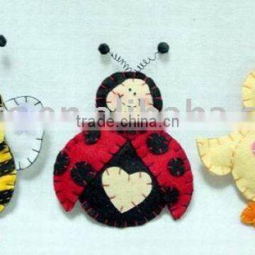 felt bee, felt beetle, felt chick