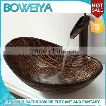 Tempered Glass Boat Shape Glass Basin Countertop