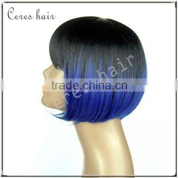 fashion new ladies ombre blue short straight full bangs bob hair cosplay wig