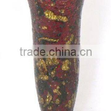 red tall mosaic glass vases