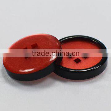 Pearl Red Cap 4 Holes Resin Button With Black Margin
