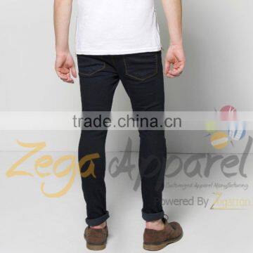 Zegaapparel Navy Blue Skinny Jeans Waist Fold Siding Sewing Wrinkle Denim Silver Studs