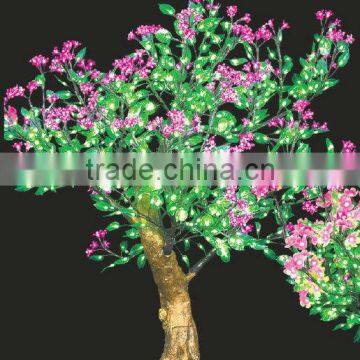 LED simulation cherry blossom tree light with green leaves