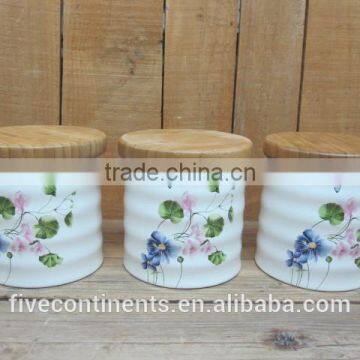 New lavender design ceramic food storage jars with wood cover