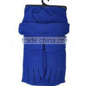 royal blue solid 3 pieces polyester fleece glove scarf & beanie winter sets