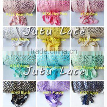 Popular 5/8''fold over elastic tie by yard, wholesale custom printed foil golden clover shiny hair tie headdress