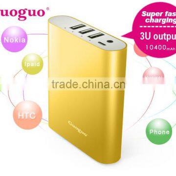 Guoguo New Design 3USB 2.4A Outputs Quick Charge 10400mAh Portable Travel Power Bank for Xiaomi