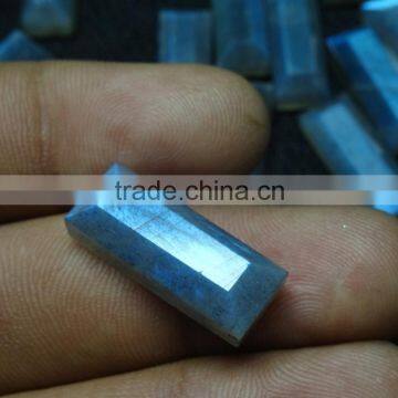 BLue Flahsy Natural Labradorite Gemstone Rectangular Shape Faceted Gemstone With Flate Base