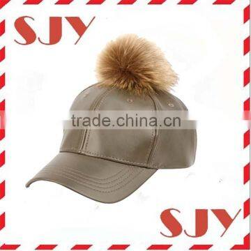 Wholesale fox fur pom pom baseball cap and hat