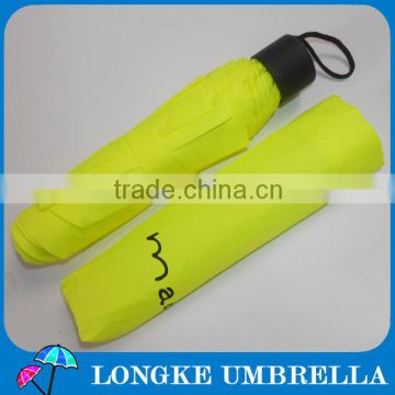 [FM3214]High quality black frame black handle yellow color 3 fold compact umbrella