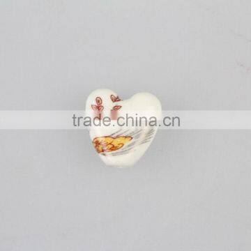 Double-sided Puffed Heart With Flower Multicolored Porcelain Bead