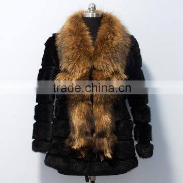 High Quality Natural Women Mink Fur Coat With Top Quality Raccoon Fur Trim