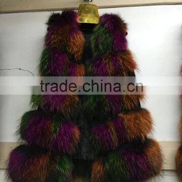 2016 new mult color fancy sexy raccoon fur waistcoat