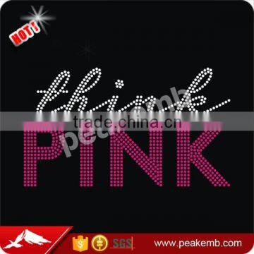 Think Pink Breast Cancer Ribbon Hotfix Iron Ons Rhinestone Transfer Design For Garment