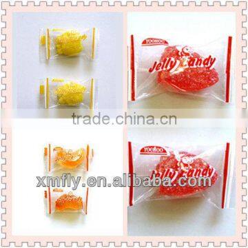 Plastic wrapped chewing fruit shaped jelly candy