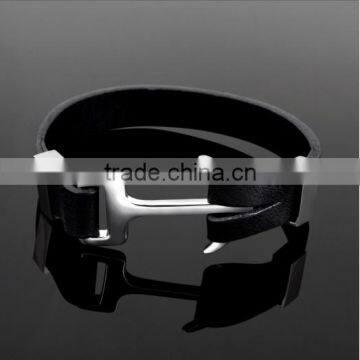  Express Wholesale Stainless Steel Anchor Genuine Leather Bracelet