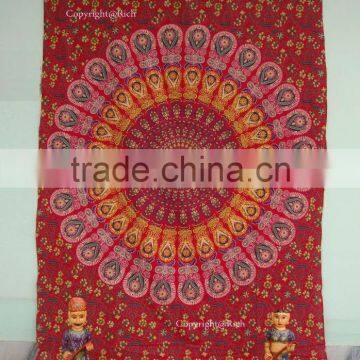 Red Hippie Indian Mandala Tapestry Wall Hanging Wholesale Cotton Mandala Wall Decor Queen Size Tapestries Bedspread Supplier