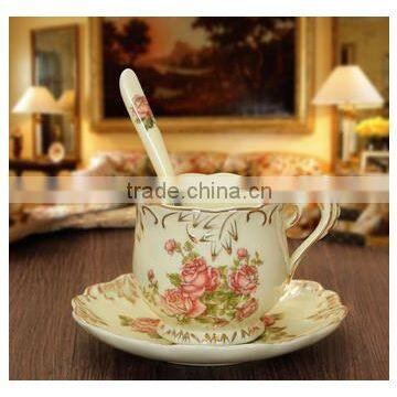 New Porcelain ivory color rose tea cup and saucer set for tea coffee