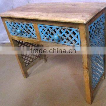 Indian Hand Carved Wooden Study Table With Drawers