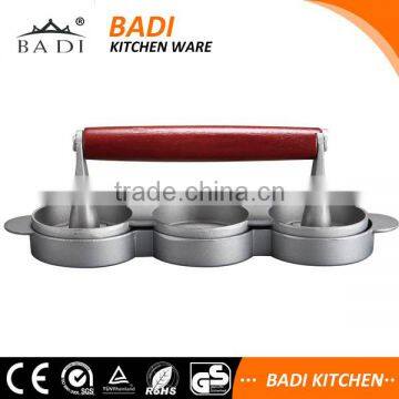 3 section wood handle aluminum silicon press for burgers