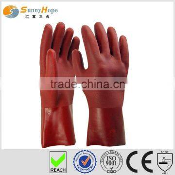 Sunnyhope PVC sandy finish red safety gloves,waterproof car wash gloves