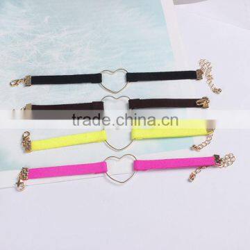Gold Hollow Heart Charm Suede Leather Bracelet Lovers Jewelry Gifts