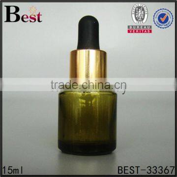 China Fancy High Quality Frosted 15ml Glass Essential Oil Bottle Gold Aluminum Dropper Bottle Glass Cosmetic Packaging photo-2