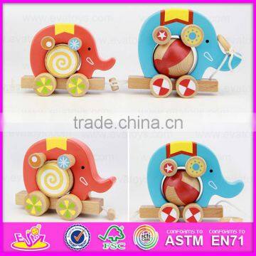 Top Grade Hot Sale Wooden Toy Pull Cart for Kids,Elephant Design Wooden String Cart Pull Back Toy Car W05B075-A2 photo-4