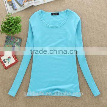 Lady Fashion 100%cotton Top Plain Women Long Sleeve t Shirt photo-3
