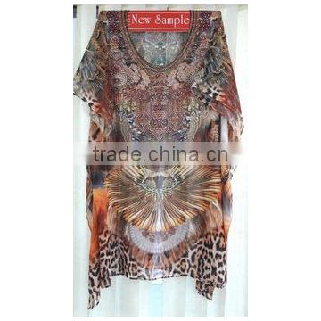 DIGITAL print Georgette crystal embellish kaftan CAFTAN tunic poncho blouse