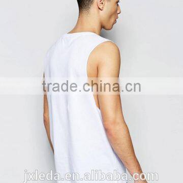 Wholesale Sleeveless Scoop Neck Dropped Armhole Plain T-shirt, Men Summer White Tank Top Custom photo-2