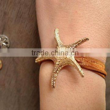 Gold Ocean Theme Charm Elastic Fabric Knot Bracelet Ribbon Hair Ties Ponytail Holder Knotted Hair Ties Yoga Hair Ties photo-5