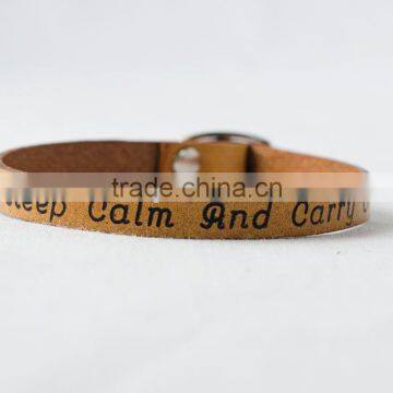 personalized inspired words engraved leather bracelet, custom logo hand-stamped leather bracelet, adjustable leather bracelet