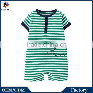 2015 Fashion Short Sleeve Newborn Baby Green White Striped Dinosaur Baby Animal Romper