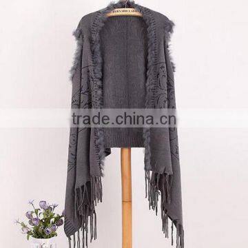 women paisely bolero shrug tassels cashmere rabbit faux fur shrug