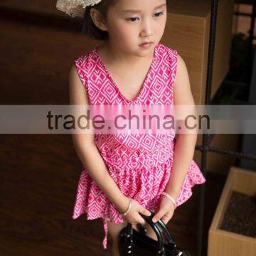 COOL KID ZONE 2016 Summer Children Girl Print V Neck Chiffon Short Sleeveless Dresses Design Girl Dress
