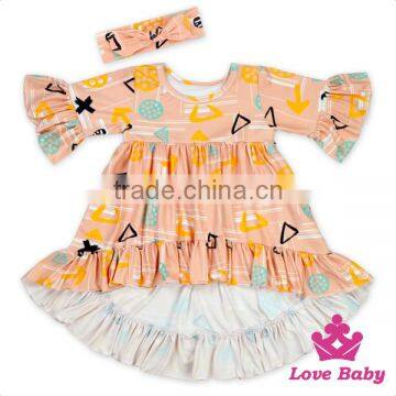 Poupular Printing Pattern Dress With Bow Headband Accept Customized Simple Frock Design photo-4