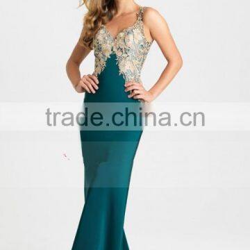 2016 V Neck Prom Dresses Chiffon With Applique And Beads Sweep Train Open Back photo-5