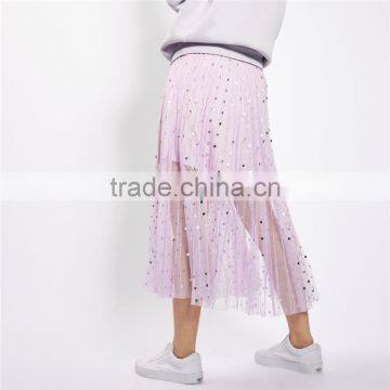 2017 OEM Summer Semi Perspective Tulle Flowy Skirts With Paillettes photo-3