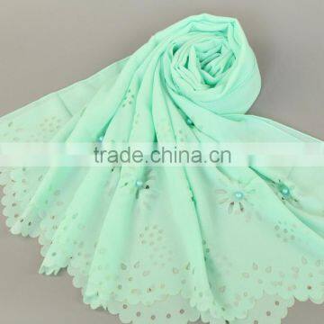 Pearl Chiffon Scarf New Bubble Towel Muslim Pearl Cut Flower Scarf Popular Scarf Selling photo-6