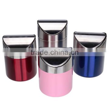 Hot Sale Top Quality Stainless Steel Trash Bin 1.5L Mini Car DustBin Swing Lid Kitchen Worktop Waste Rubbish Trash Can 4 Colors