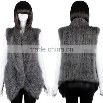 YR078 Fashion Women style Top Quality Hand Knit Real Rabbit Fur Sleeveless Vest/Australian Market Cropped Rabbit fur Waistcoat