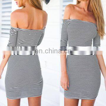 New design Off shoulder stripe cotton woman tube dress for summer